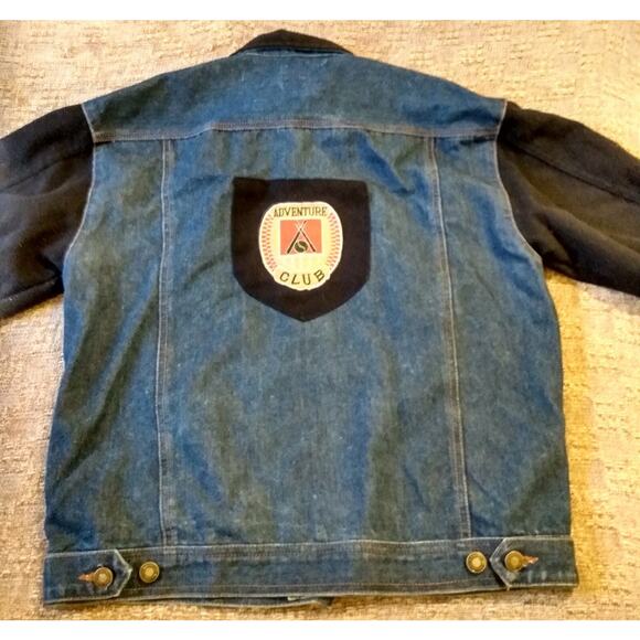 Vintage Handmade Unbranded Denim Jacket Unisex XL Adventure Club Patchwork Art - Picture 8 of 9